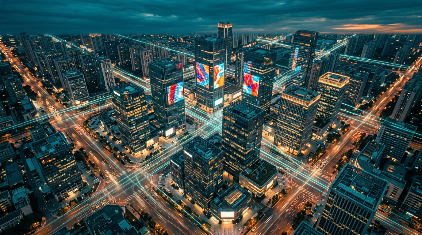 Rede de telas digitais em distrito comercial