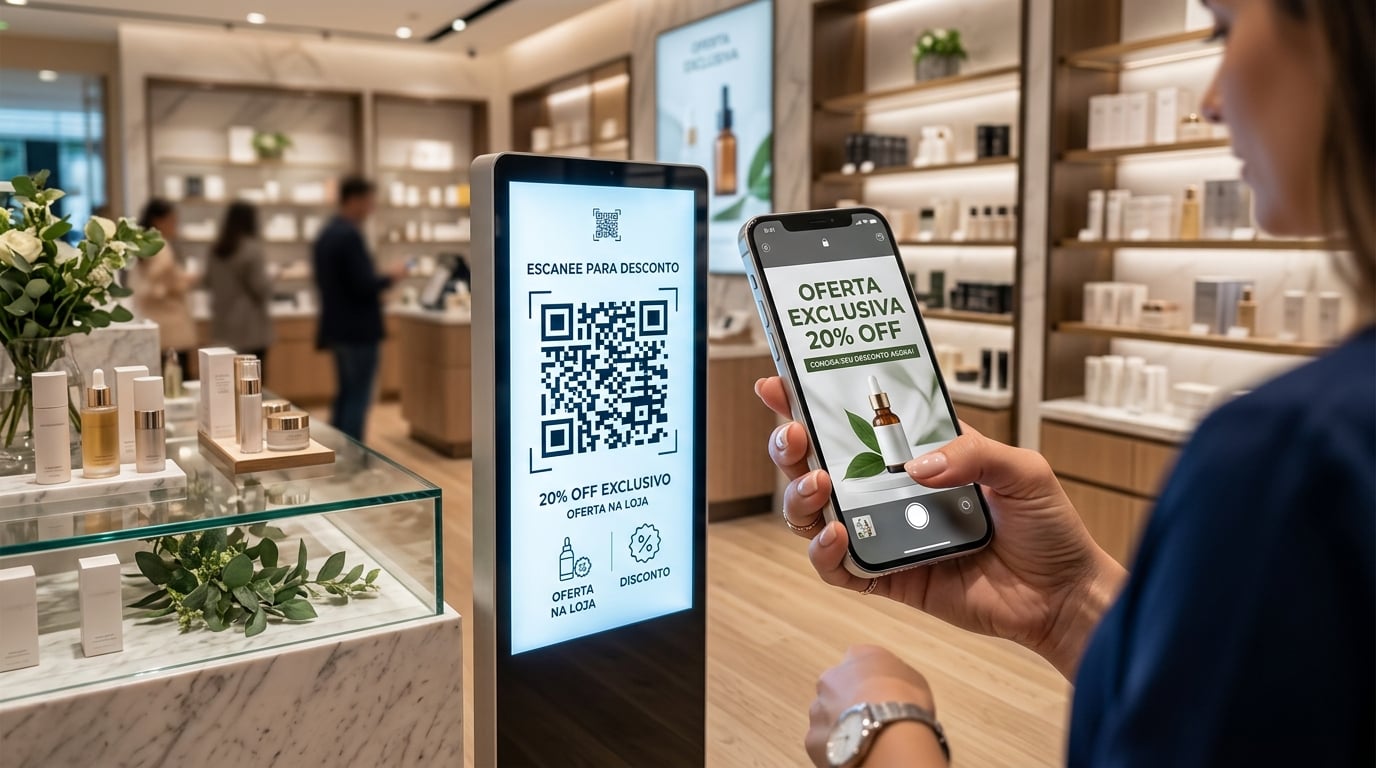Consumidor escaneando QR Code de tela WideAds